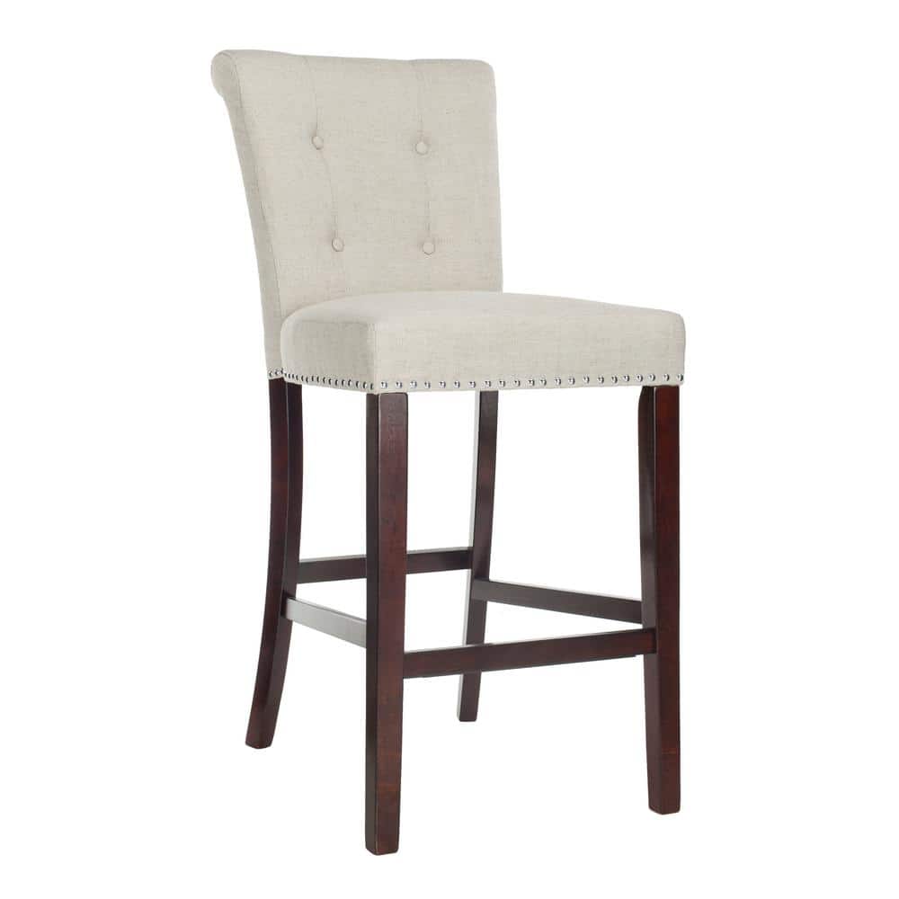 Transitional Taylor Light Grey Linen & Wood Bar Stool, 45"