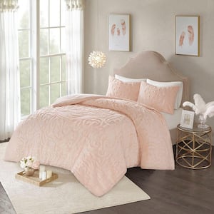 Boho Lifestyle Tufted Cotton Duvet Cover King Set in Pink, 3-Pack