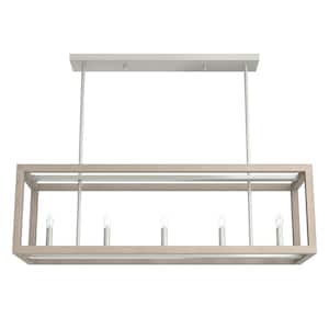 Squire Manor 6 Light Bleached Wood Linear Chandelier Kitchen Light