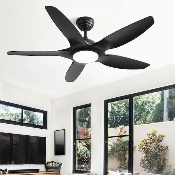 48 in. Indoor/Outdoor Integrated LED Black Ceiling Fan with Dimmable Light and Remote Control