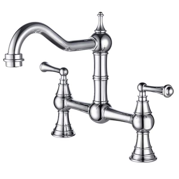 Zalerock Classic Double Handle Bridge Kitchen Faucet in Polished Chrome