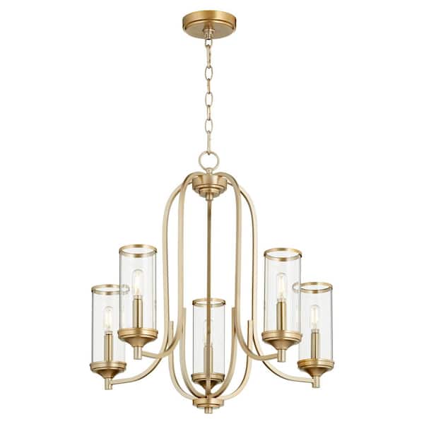 Quorum INTERNATIONAL Collins 5-Light Aged Brass Chandelier with Clear Glass