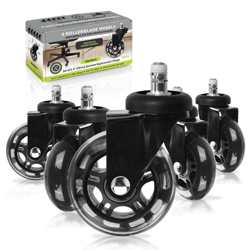 SlipStick 3 in. Black Rollerblade Office Chair Caster Wheels 5