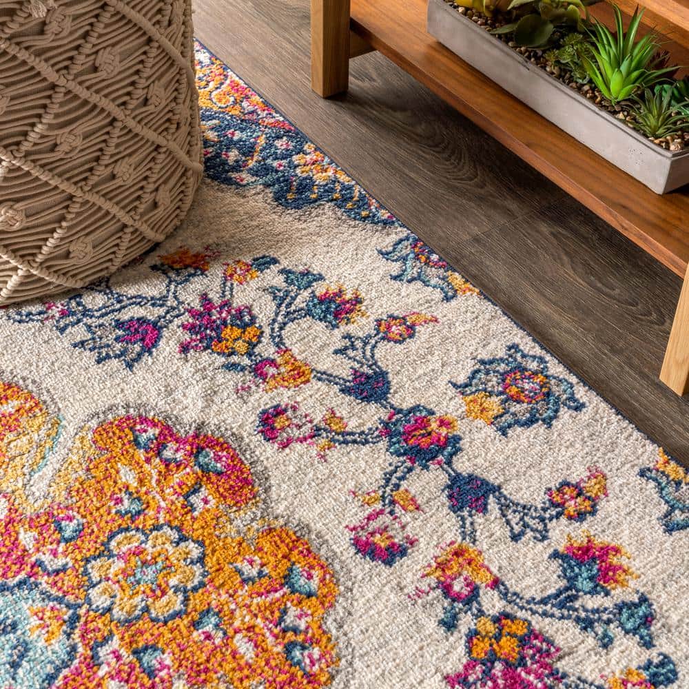 Bohemian Flair Blue and Multicolor Synthetic Medallion Runner Rug