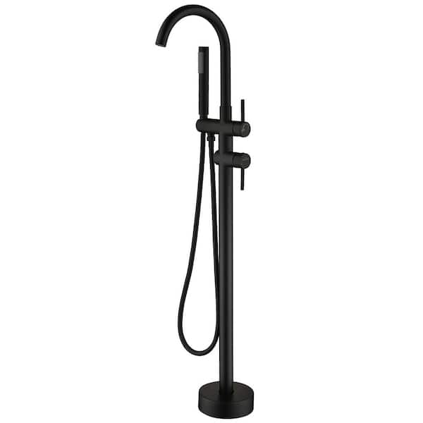 Mondawe 2-Handle Freestanding Bath Tub Filler Faucet Handheld Shower in Black