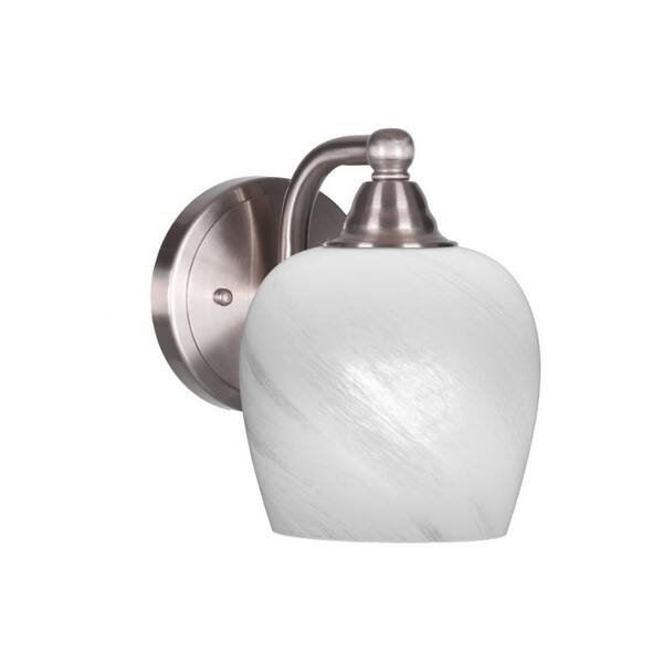 1-Light Brushed Nickel Wall Sconces with White Marble Glass