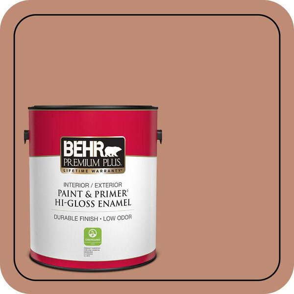 BEHR PREMIUM PLUS 1 gal. #230F-5 Suntan Glow Hi-Gloss Enamel Interior/Exterior Paint & Primer