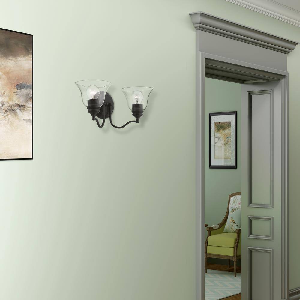 Black Hand Blown Glass 2-Light Vanity Sconce