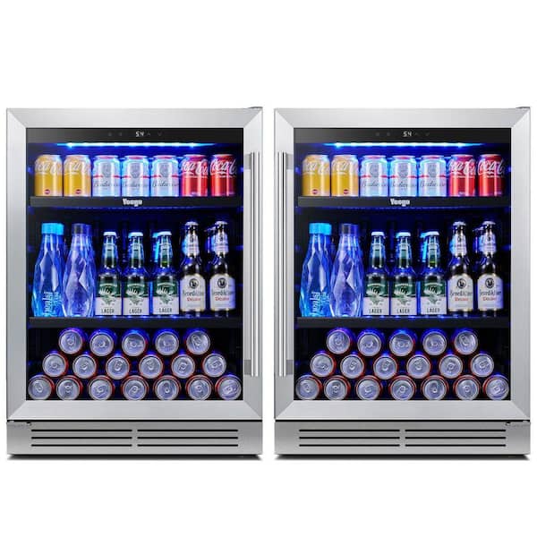 48 in. Dual Zone 280-Cans Beverage Cooler in Black/Stainless Steel Side-by-Side Refrigerator Built-In or Freestanding