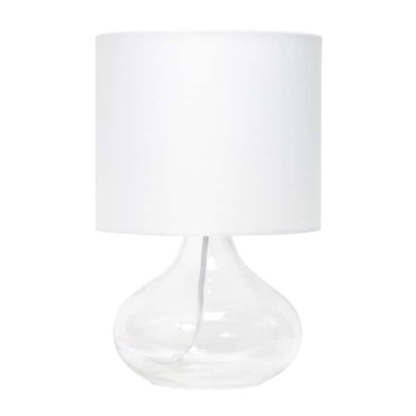 Simple Designs 13.75 in. Clear/White Glass Raindrop Table Lamp with Fabric Shade
