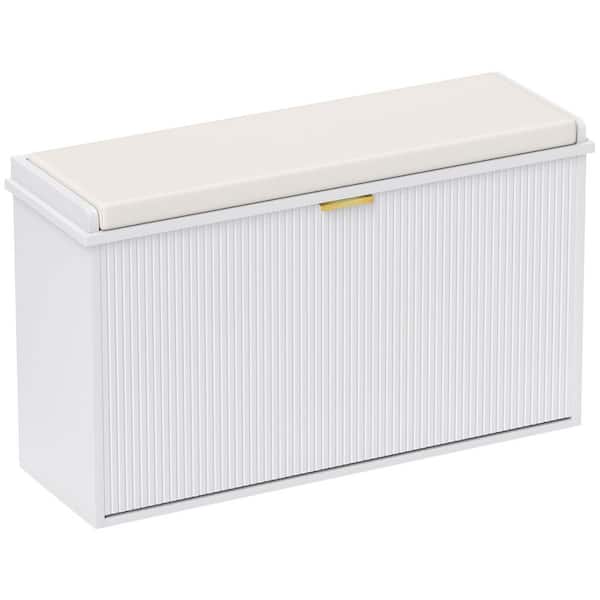 Shoe Storage Bench with Padded Seat Cushion and Flip-Drawer, Entryway Bench, Shoe Cabinet for 8-Shoes in White