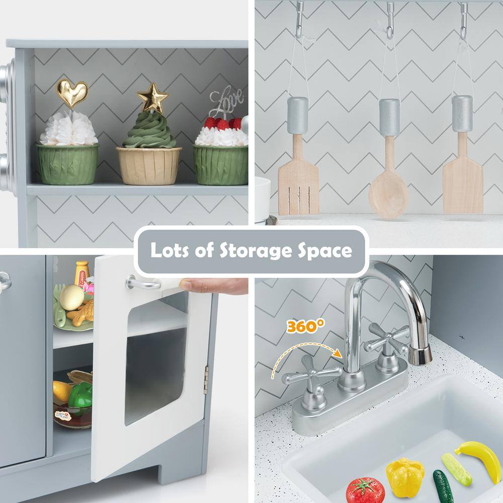 Gray and White Wooden Kids Play Kitchen Set with Light & Sound