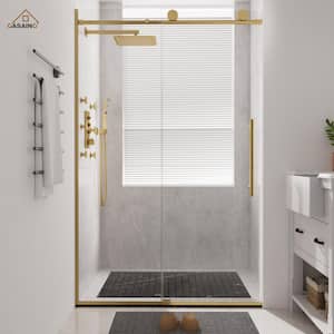 48 in. W x 76 in. H Sliding Frameless Shower Door in Brushed Gold Finish with Clear Glass Soft-closing Silent Door