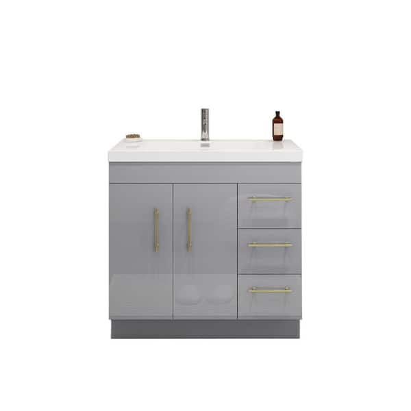 Moreno Bath Elsa 36 in. W Bath Vanity in High Gloss Gray with Reinforced Acrylic Vanity Top in White with White Basin