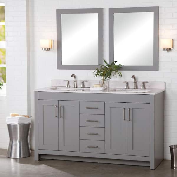 Home Decorators Collection Westcourt 61 in. W x 22 in. D x 39 in. H Double Sink  Bath Vanity in Sterling Gray with Pulsar  Stone Composite Top