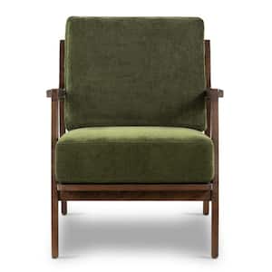Verity Distressed Green Velvet Fabric Arm Chair (Set of 1)