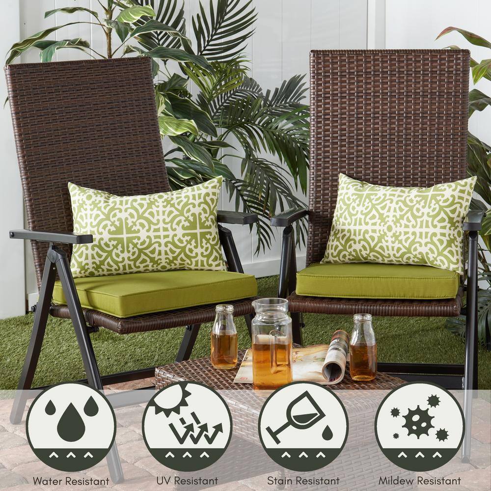 Grass Green Geometric Outdoor Rectangular Throw Pillows, Set of 2