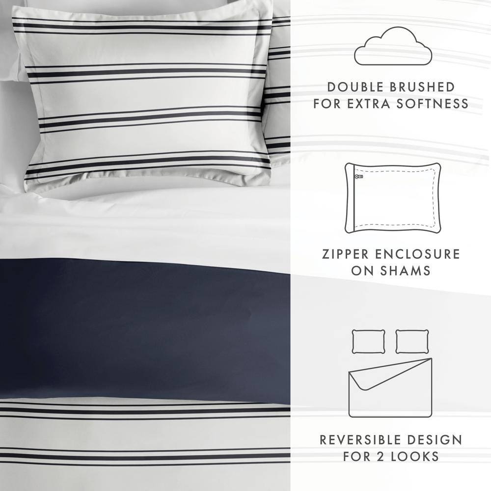 Navy and White Striped Microfiber King Duvet Cover Set