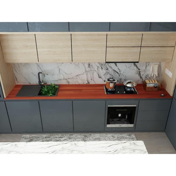 Interbuild 7.2 ft. L x 25 in. D, Karri Butcher Block Standard Countertop in Clear with Square edge
