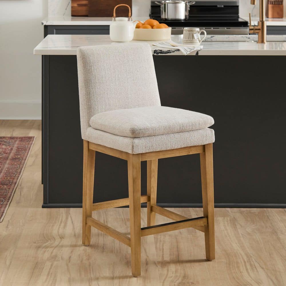 Hillside 26 in. Wood Upholstered Counter Height Stool in Wheat Color