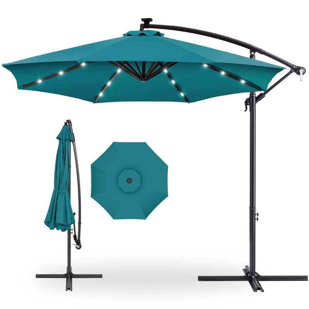 10 ft. Steel Cantilever Solar Tilt Patio Umbrella in Cerulean