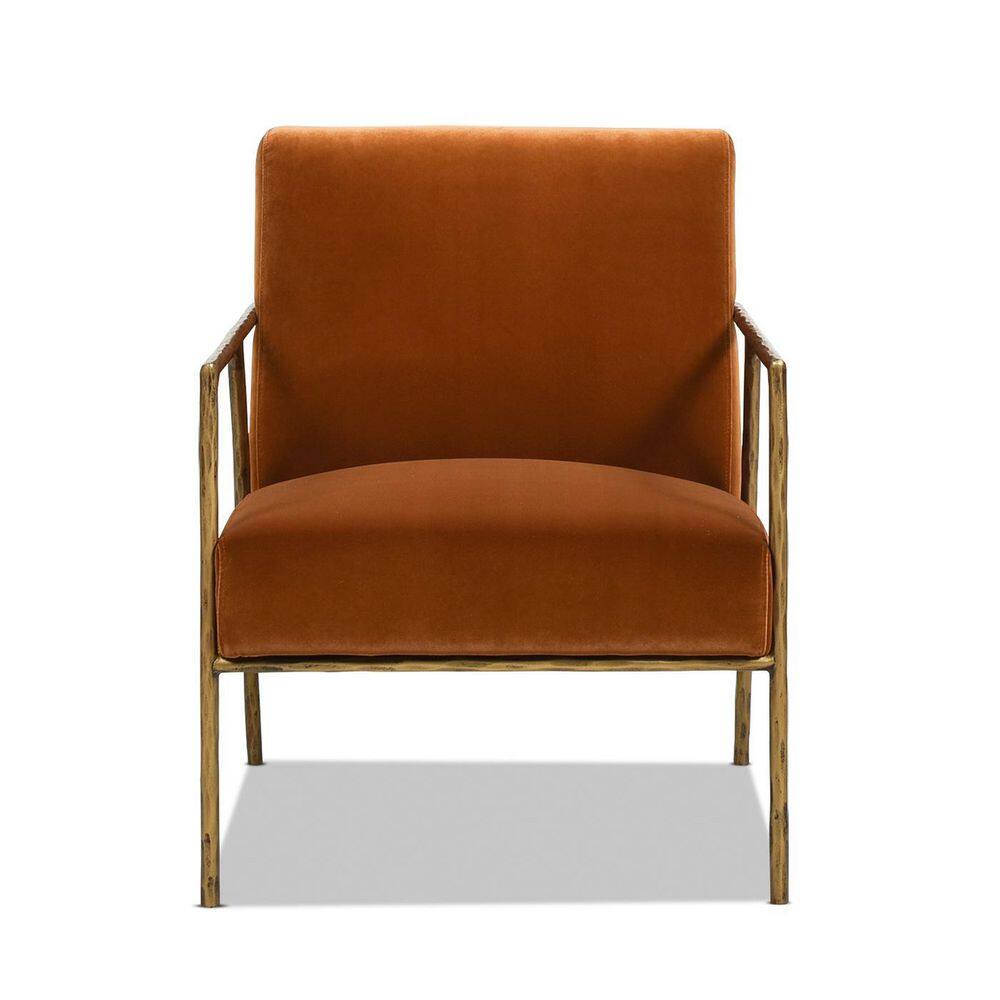 Aerin Hammered Brass and Burnt Orange Velvet Accent Chair