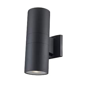 Compact 12 in. Black Integrated LED Cylinder Outdoor Wall Light Fixture with Clear Glass