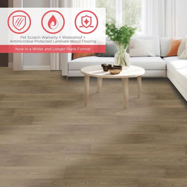 Outlast+ XL Ash Market Hickory 12 mm T x 8.35 in. W x 54.33 in. L Waterproof Laminate Wood Flooring (22.04 sq.ft./case)