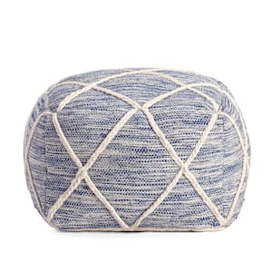 Kirkwood Lake 22 in. x 22 in. x 16 in. Blue and Ivory Pouf
