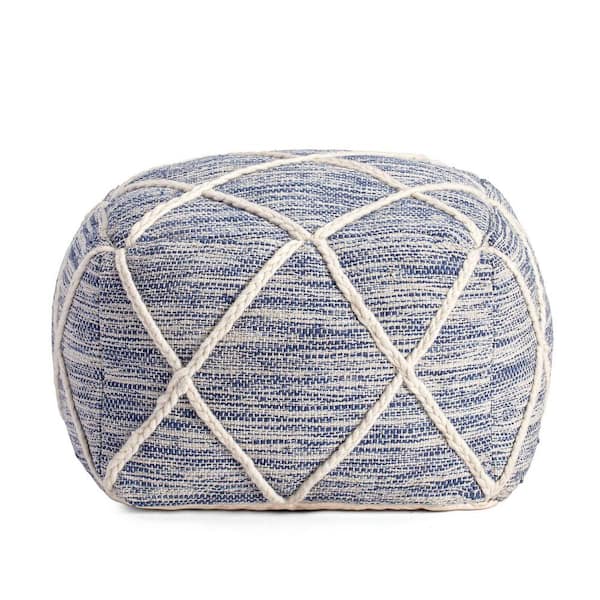 Kirkwood Lake 22 in. x 22 in. x 16 in. Blue and Ivory Pouf