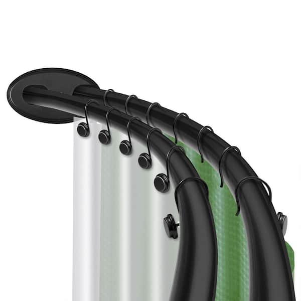 72 in. Rustproof Wall Mounted Aluminum Double Curved Shower Curtain Rod, Adjustable from 45 in. to 72 in., Black
