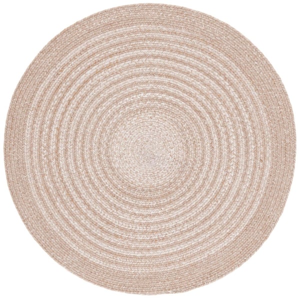 Braided 3 ft. x 3 ft. Round Beige Border Striped Gradient Area Rug