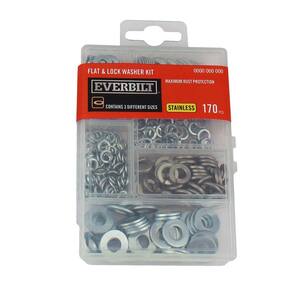 Stainless Steel Flat and Lock Washer Kit (170-Piece)