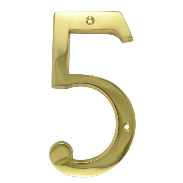 Copper Mountain Hardware 6 in. Polished Brass House Number 5