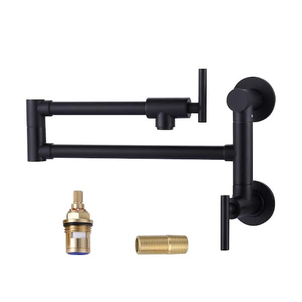 Wall Mounted Pot Filler with Dual-Handle in Matte Black