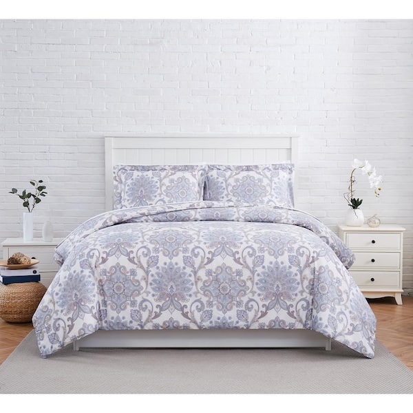 SOUTHSHORE FINE LINENS Serenity 2-Piece 300 TC Aqua Twin/Twin XL Cotton Duvet Cover Set