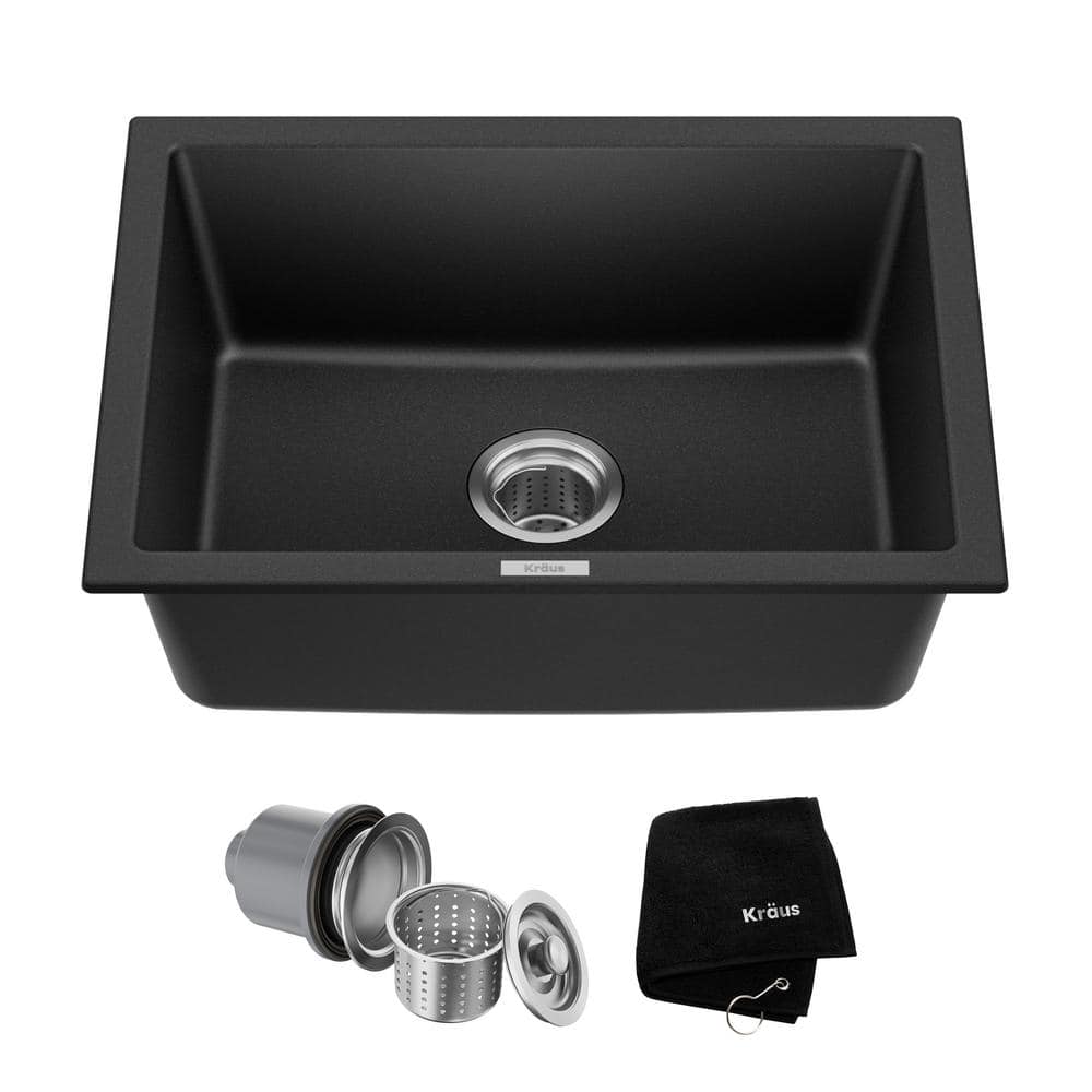 24-Inch Black Granite Drop-In Single Bowl Kitchen Sink
