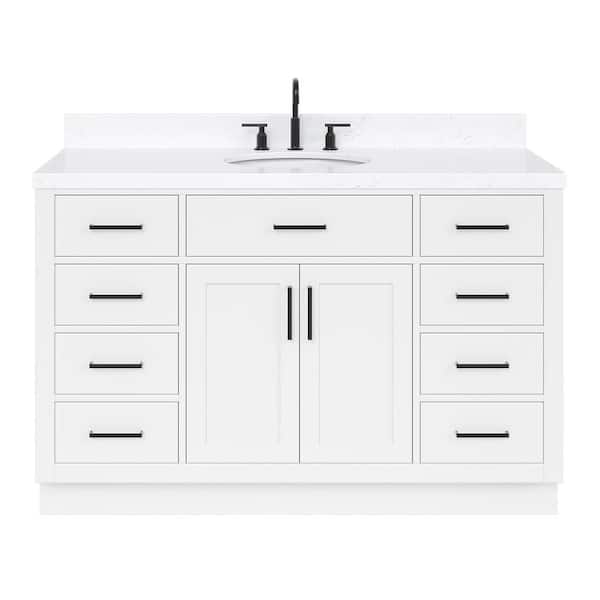 Hepburn 54 in. Single Sink Freestanding Bathroom Vanity in White with Carrara White Quartz Top