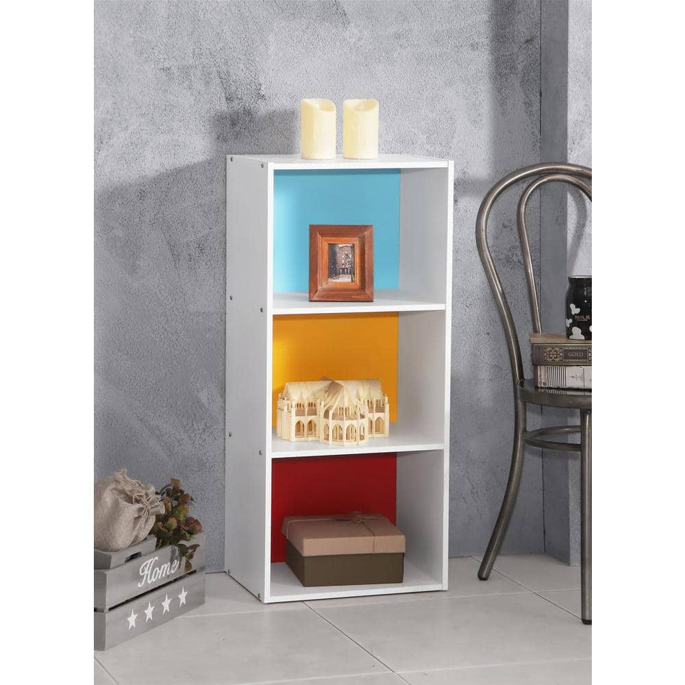 White Wood Kids Bookcase with Doors and Cubes