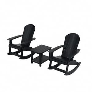 Vineyard Black Outdoor Patio HDPE Plastic Rocking Chair with Square Side Table 3-Piece Set