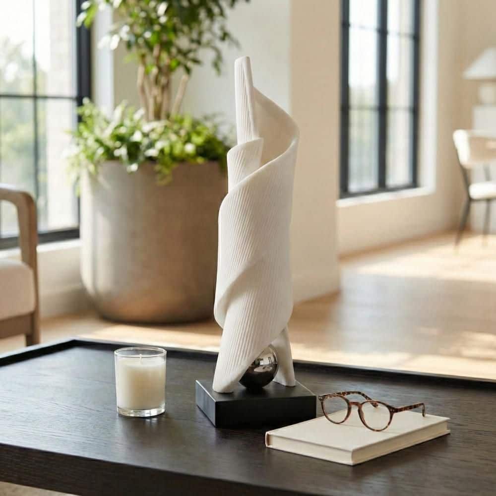 Silver/White 6 in. x 20.5 in. Resin Twisted Sculpture with Orb Accent price history on PriceWatchPro