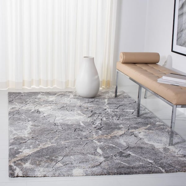 Cyrus Shag 7 ft. x 9 ft. Gray/Beige Abstract Marble Area Rug