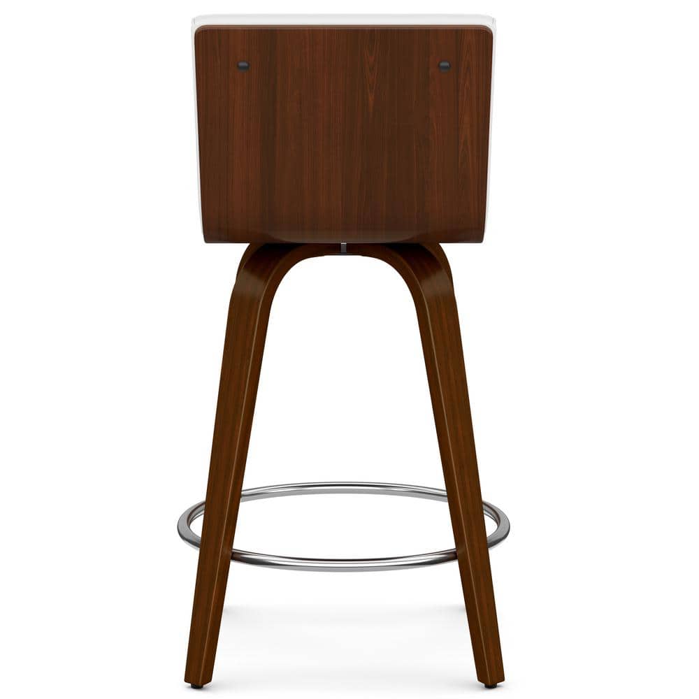 White Faux Leather and Wood Swivel Counter Stool