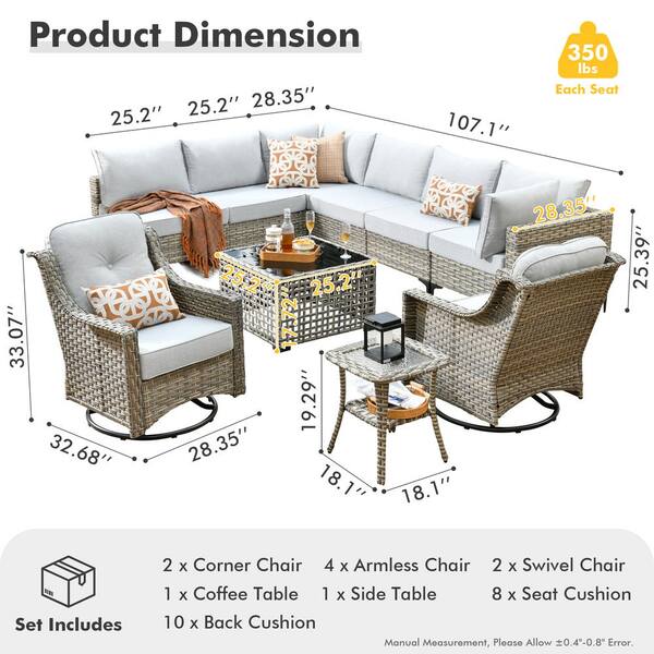 HOOOWOOO Holston 10-Piece Wicker Modern Outdoor Patio HOOOWOOO Holston 10-Piece Wicker Modern Outdoor Patio