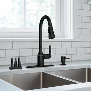 Milton Single-Handle Pull-Down Sprayer Kitchen Faucet with Reflex and Power Clean Attachments in Mediterranean Bronze