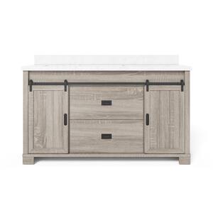 Brindley 60 in. W x 20 in. D x 34.5 in. H Barn Door Bath Vanity in Weathered Gray with Engineered Stone Top