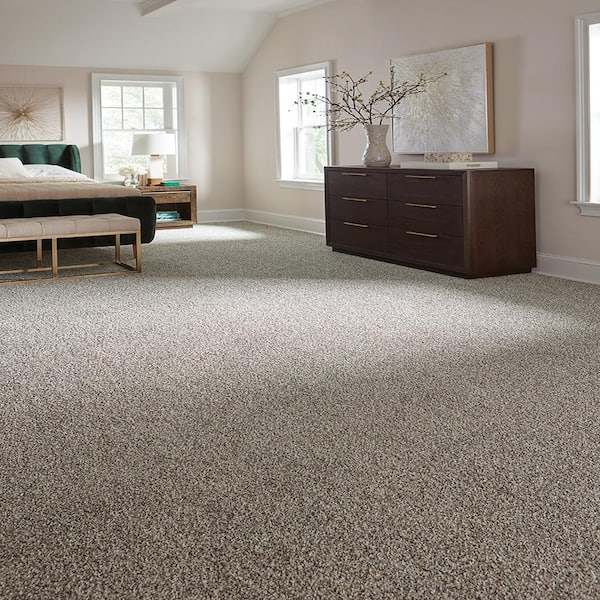 Radiant Retreat II Graphite Gray 58 oz. Polyester Textured Carpet - Installation Required