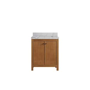 Chicago Veneer 30 in. W x 22 in. D x 36 in. H Single Sink Bath Vanity in Dark Natural with 2" Venatino Qt. Top