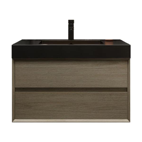 MIA 36 in. W x 20 in. D x 24 in. H Single Sink Floating Bath Vanity in Coffee Wood with Black Stainless Steel Top