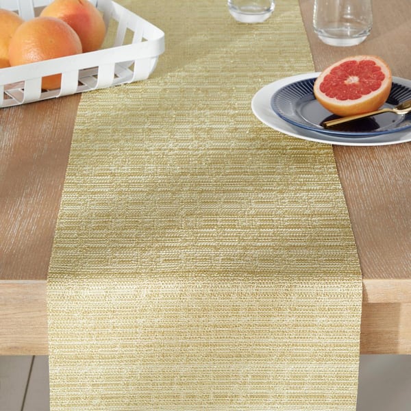 Coiled Woven PVC 13 in. W x 90 in. L Gold Solid Polyester Table Runner